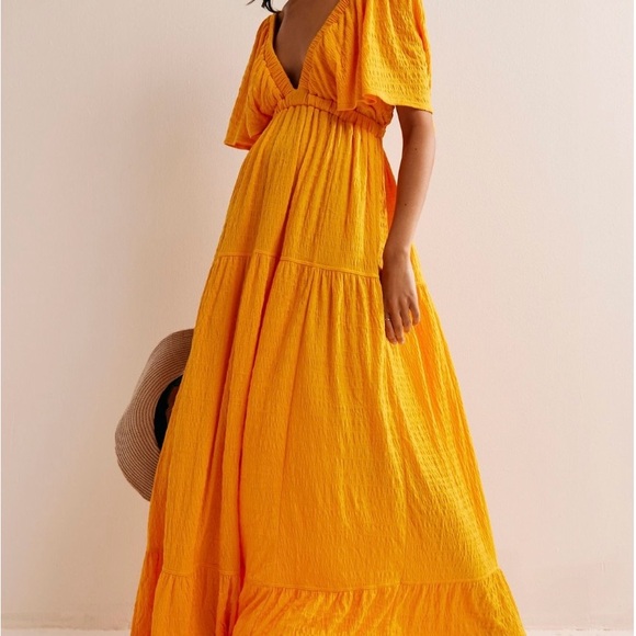 ✨NWT FREE PEOPLE LA LA MAXIE DRESS. L COLOR WILD PAPAYA - Picture 5 of 8